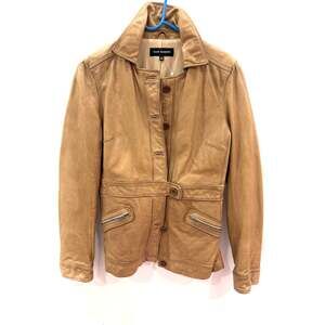 Vintage Club Monaco Tan button down front leather jacket size m